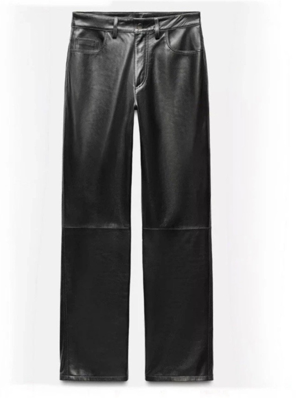 Zara Women Faux Leather Pleather Black Wide Leg Pants Trousers Chic Bikercore XS
